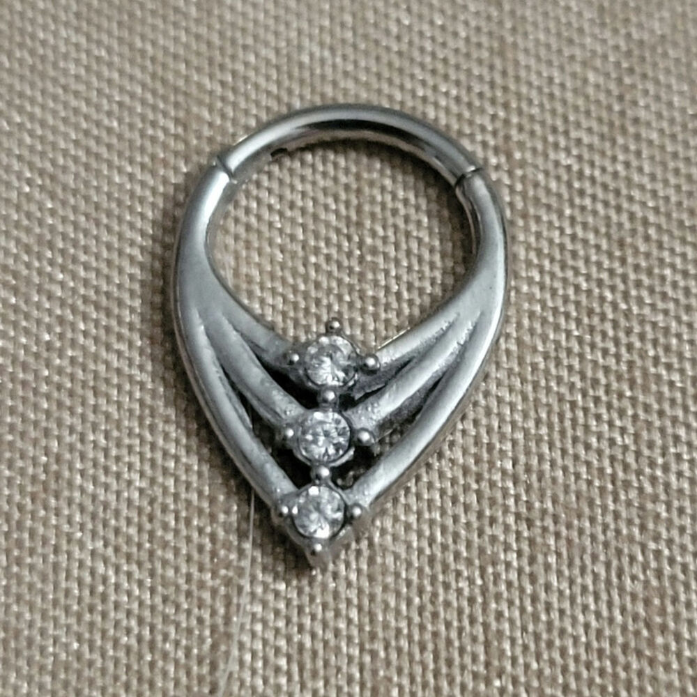 16g 8mm silver stainless stainless teardrop crystal septum piercing